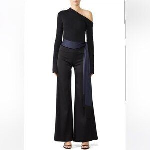 Galvan London Black Blue Fringe Sash Pants Trousers Designer $950 Size 6  Wide •